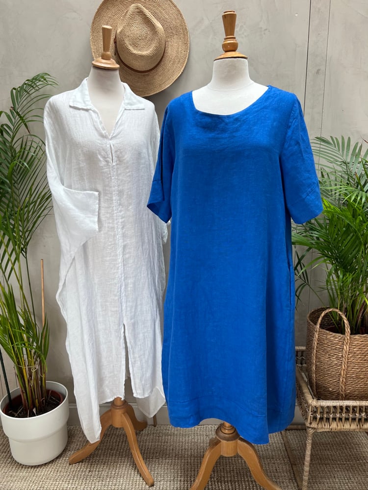 Image of Robe En Lin Gaïa II Bleu Mykonos