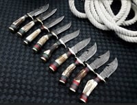 Image 3 of Set Of 10 Handmade Damascus Steel Skinner Knives With Leather Sheaths 
