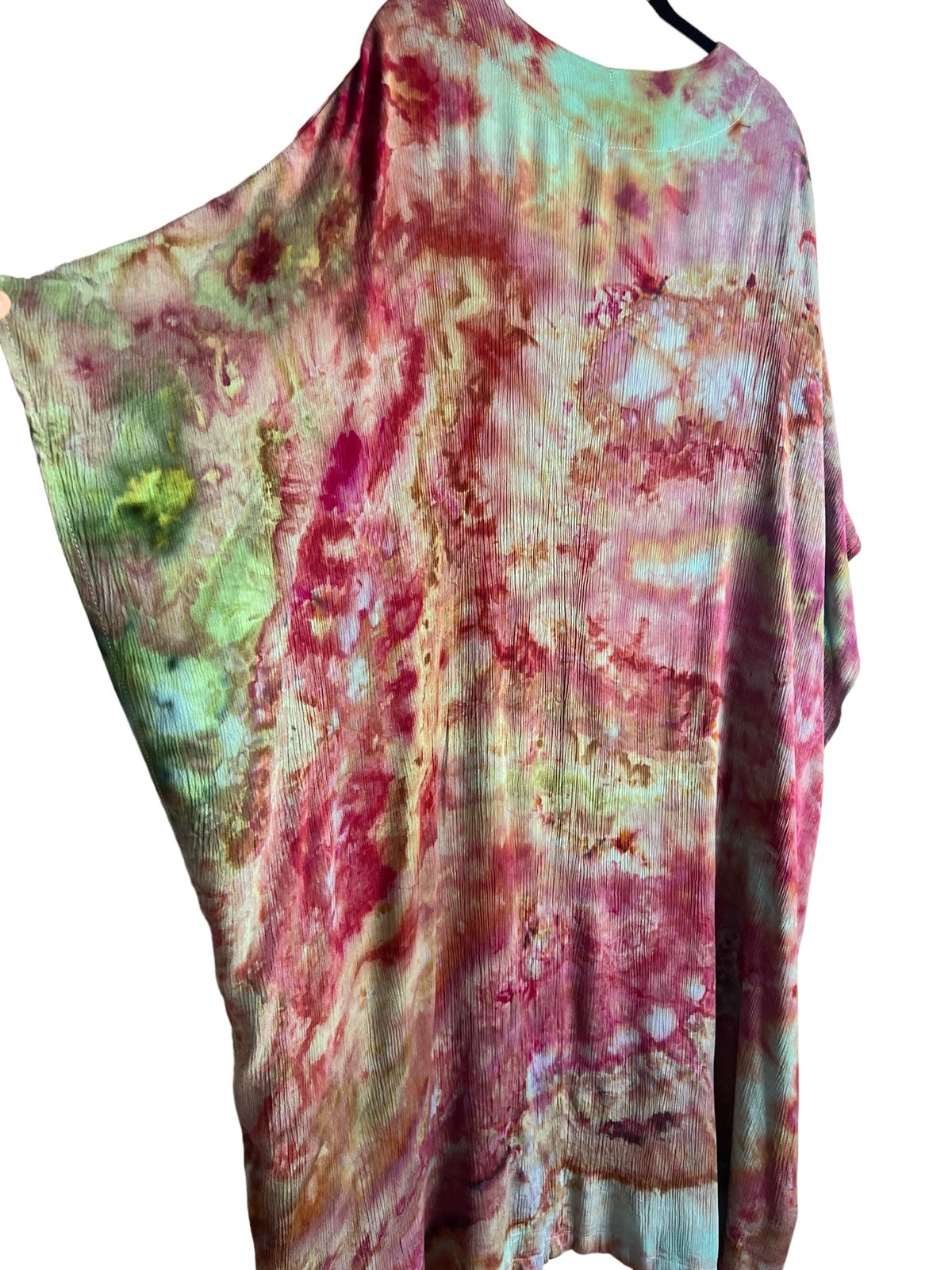 LAVENDER Ice Dyed Long Kimono Robe | Tocayo popular Hand Tie Dyed Rayon Belted Duster | Purple Green