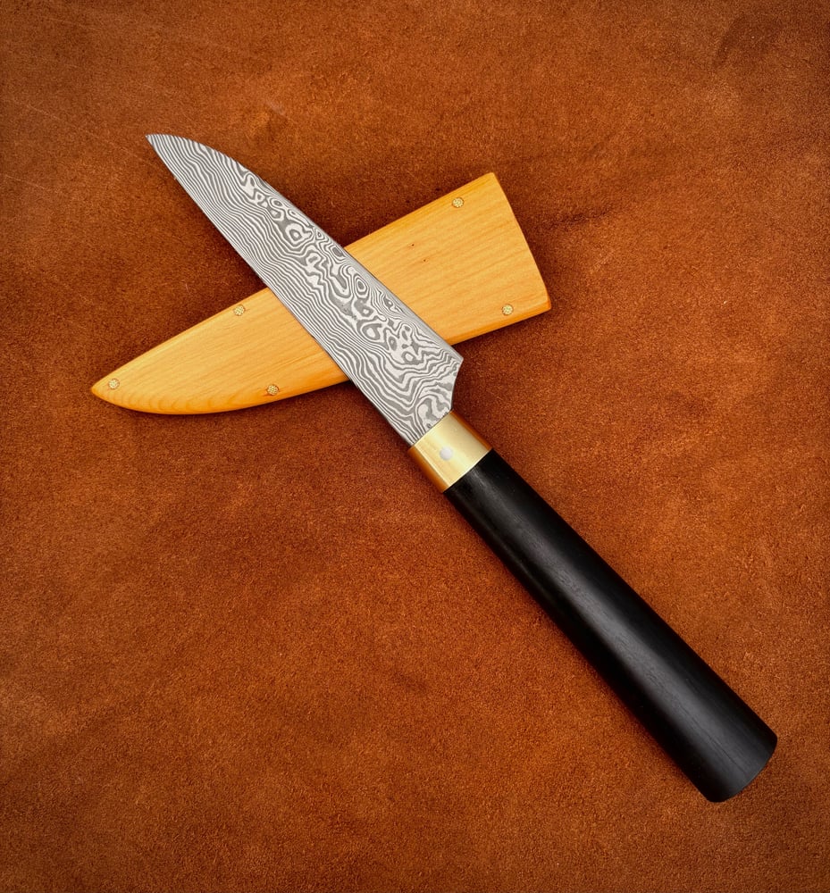 Image of Stainless damasteel utility knife - bog oak
