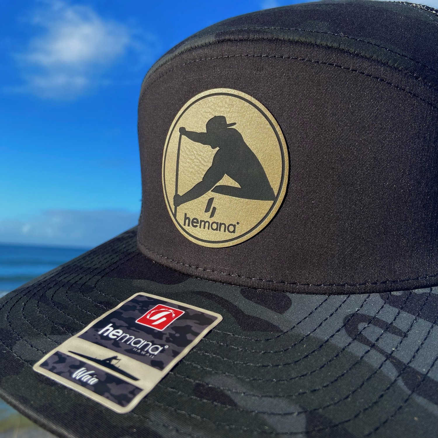 Image of Waʻa  6 - Black Camo Leather Mesh