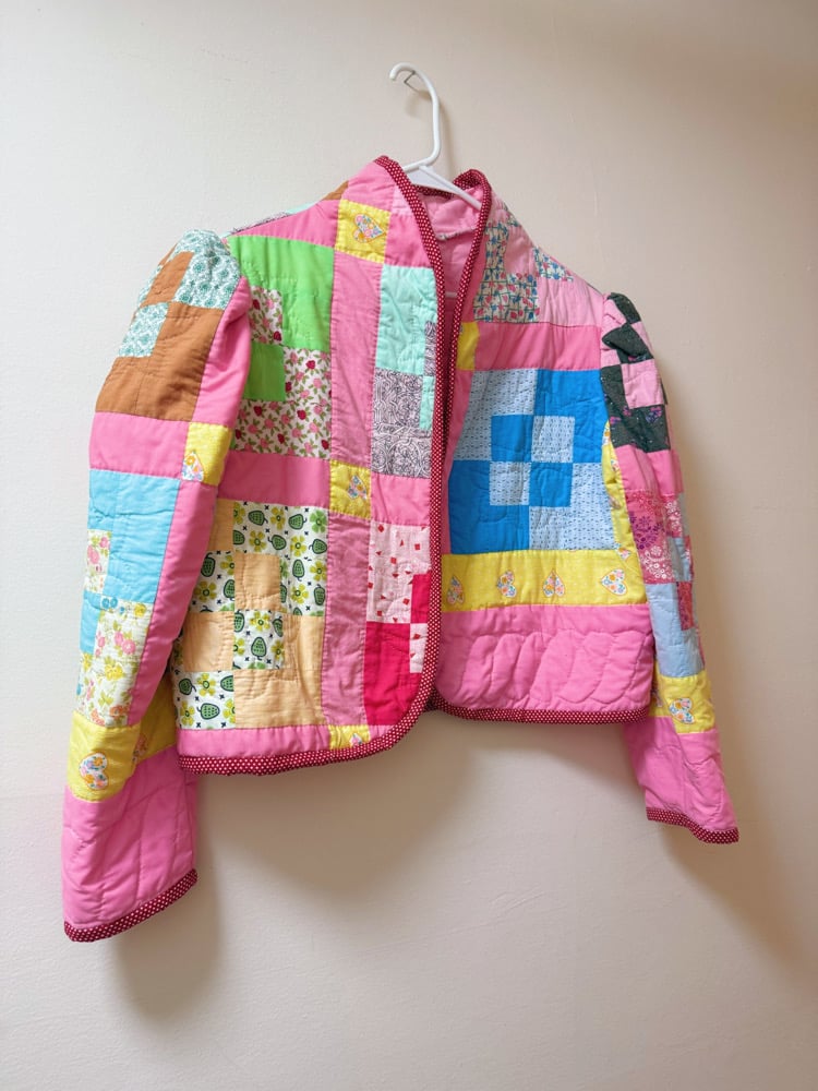Image of Princess Puff Sleeve Quilt Coat — Pink Patchwork