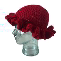 Image 3 of Red Ruffle Crochet Hat
