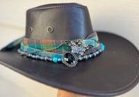 Image 3 of Faux Brown Leather Cowboy Hat Bead, Plaid & Crystal Moth Band