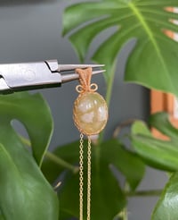 Image 1 of Gold Green Flower Agate Oval Crystal Necklace