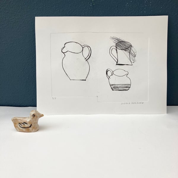 Image of Two Jugs and a Cup drypoint etching 