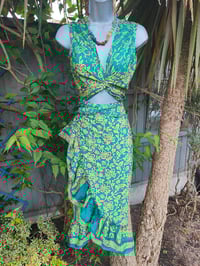 Image 7 of Pasha Co ord set top and frill wrap skirt - green