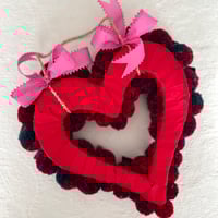 Image 5 of Ruby Red Pompom Heart Wreath 