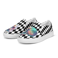 Image 4 of Goth/Punk Inspired Black and White With Neon Watercolor Skull Women’s Slip-On Canvas Shoes