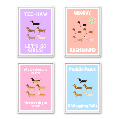 Image of Dachshund Colour Block Prints (4 Pack)