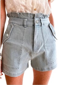 Image 1 of Beau Blue Ruffled High Waist Flap Pockets Denim Shorts
