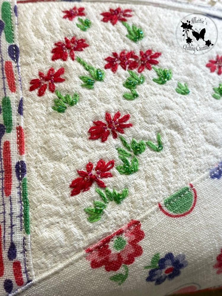 Image of Vintage Pincushion- Red Flowers