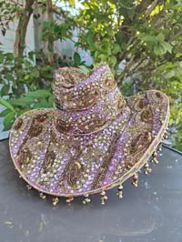 Image 1 of Dolly cowboy hat - recycled sari fabric light purple and rainbow tassle