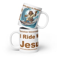 I Ride With Jesus Surfing 20oz White glossy mug