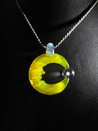 Image 1 of yellow opal cresent moon pendant with a spinning opal Sphere 🌙