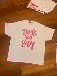 Image 2 of White thank you body shirt with text in pink (2XL)
