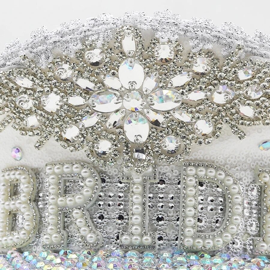 Image of 'Bride White Diamante' Captain hat