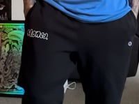 Stoned Embroidered Champion Sweatpants-Black
