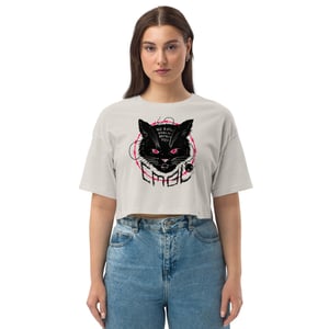 No Evil Cat Loose drop shoulder crop top