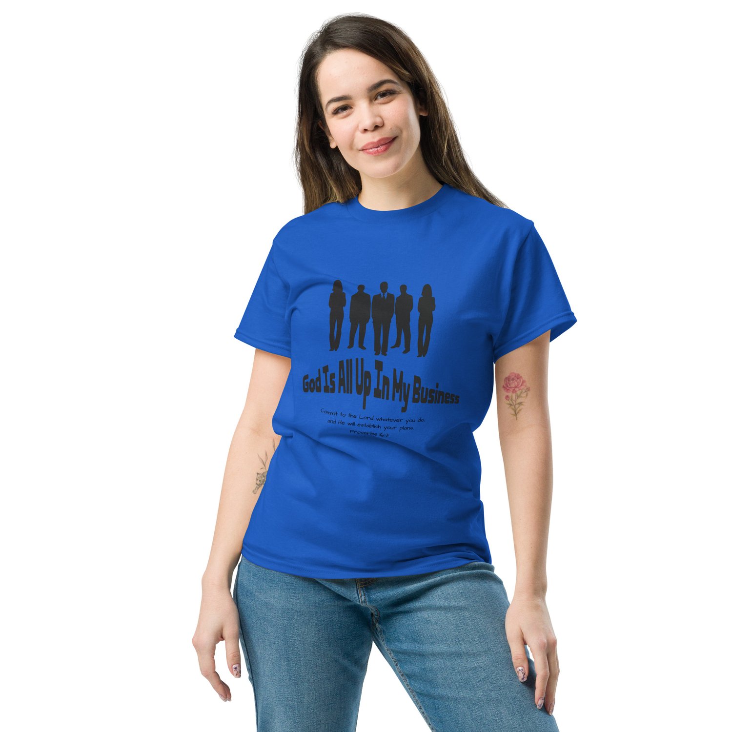 Image of Pink / Royal Blue Unisex Tee God Is All Up in My Business