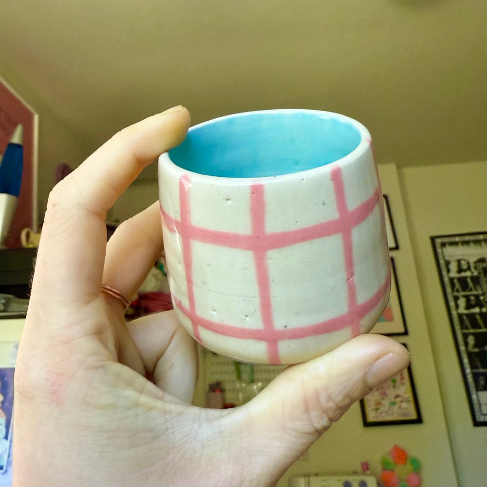 image of pink grid cup