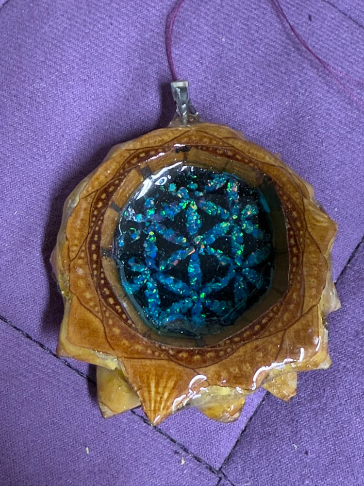 Image of Crushed Opal and Shungite Flower of Life Pinecone Charm | PNW Handcrafted Art | #126