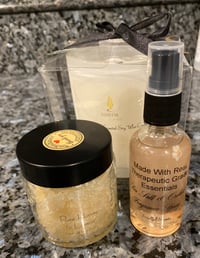 Candle, Fragrance Spray, and Hand/Footscrub 