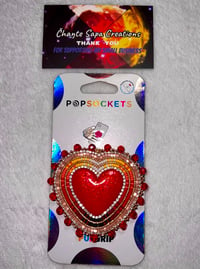 Image 2 of Hand Polished Dark Red Heart Beaded Popsocket 