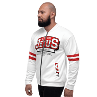 Image 4 of Unisex Bomber Jacket - Red stripe