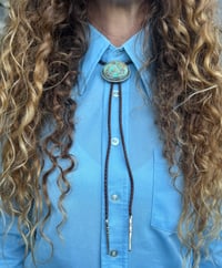 Image 2 of Large Turquoise Bolo Tie w/ Handmade Sterling Silver Tips