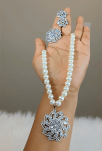 Image 2 of Poonam_American Diamond Pearl Set with Adjustable Ring