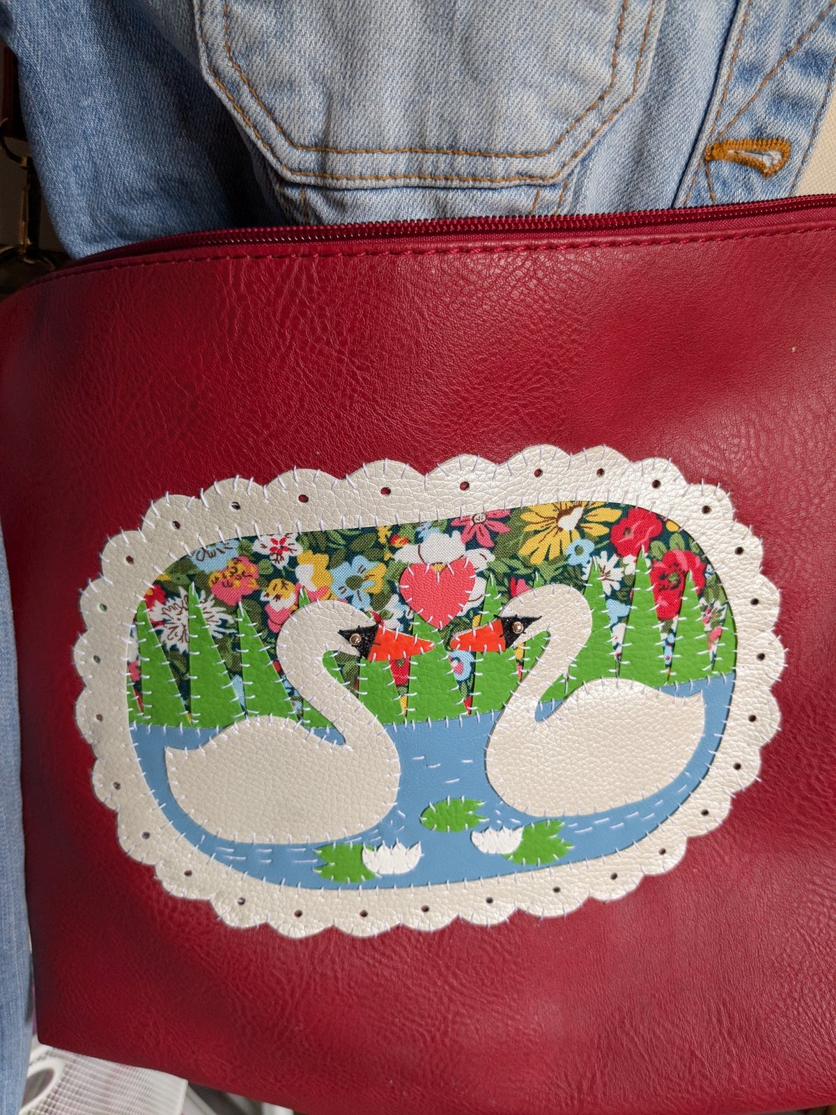 Image of Red Upcycled Swan Lake Crossbody Bag