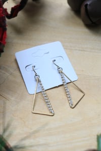 Image 1 of Mixed Metal Triangular Moonstone Earrings
