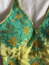 Image 3 of Vintage Y2K Aftershock silk yellow and blue ombre sequin and beaded halter neck corset style top 