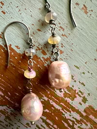 Image 5 of pinkish baroque pearl and opal earrings