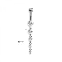 Image 1 of Prong Set Heart Five Gem Cascade Dangle Cz Navel Ring