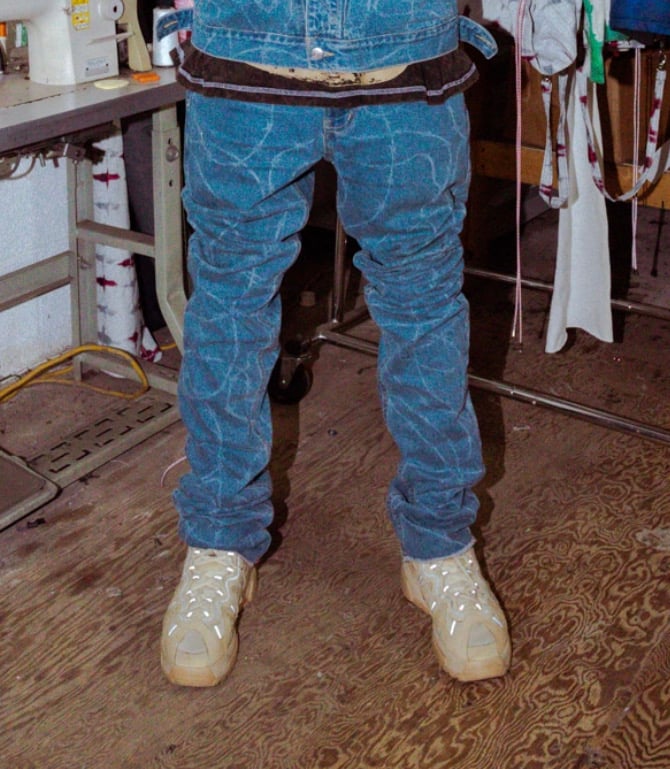 Image of DENIM + DENIM Barb Wire Stacked Jeans ( Pre - Order )
