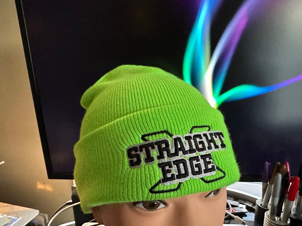 Neon Safety Green Joe Hardcore Knit "Straight Edge" Logo Hat with Cuff