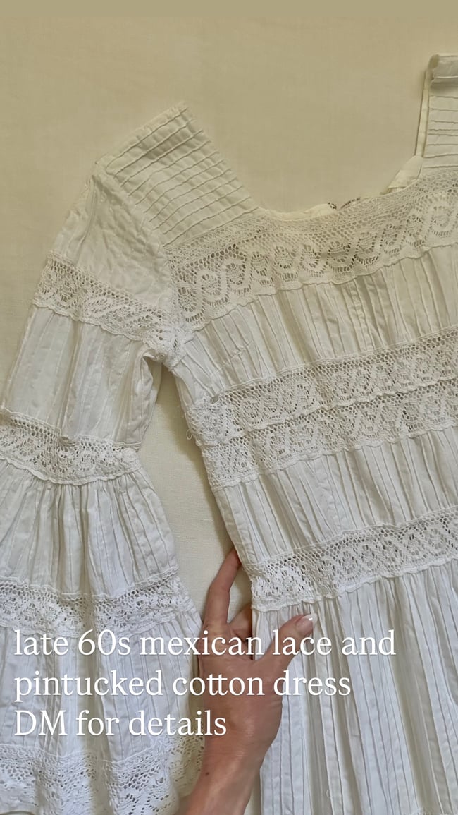 late 1960s white Mexican boutique lace and crochet dress