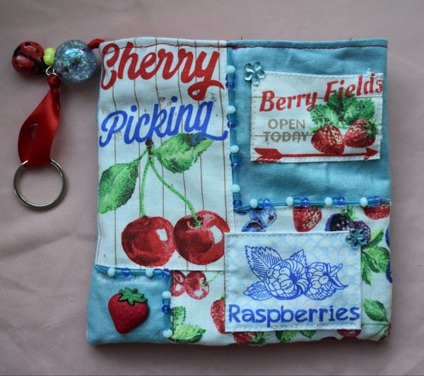 Image of Cherry Picking Frog House Keychain Pouch