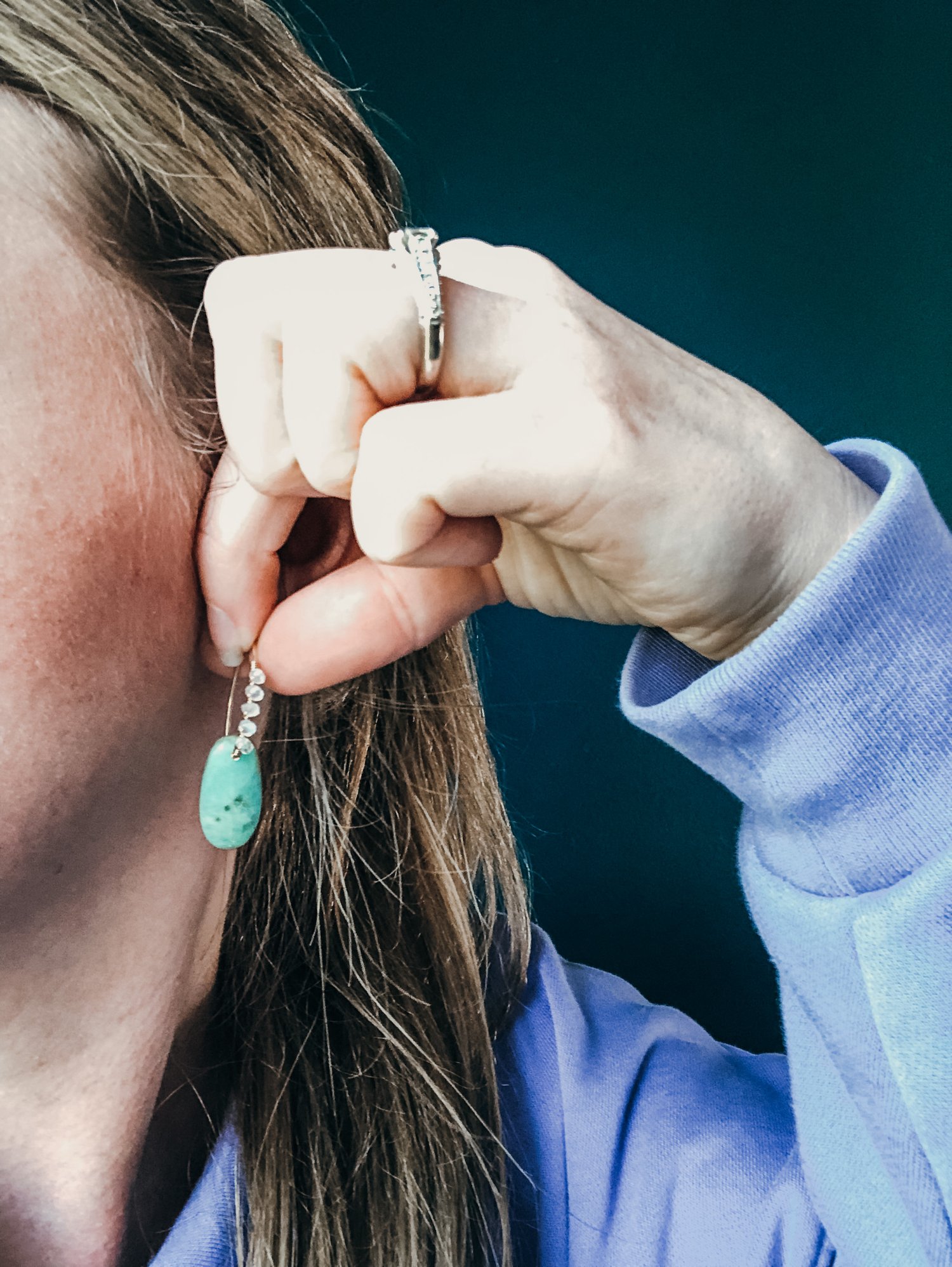 Image of Chrysoprase and Cascading Rainbow Moonstone Dangles