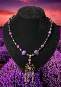 Image 1 of Turquoise (Purple dye) & MAGNETIC Hematite Neckalce 19”