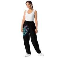 Image 2 of Black and Teal Ornate Skull Unisex Wide-leg joggers