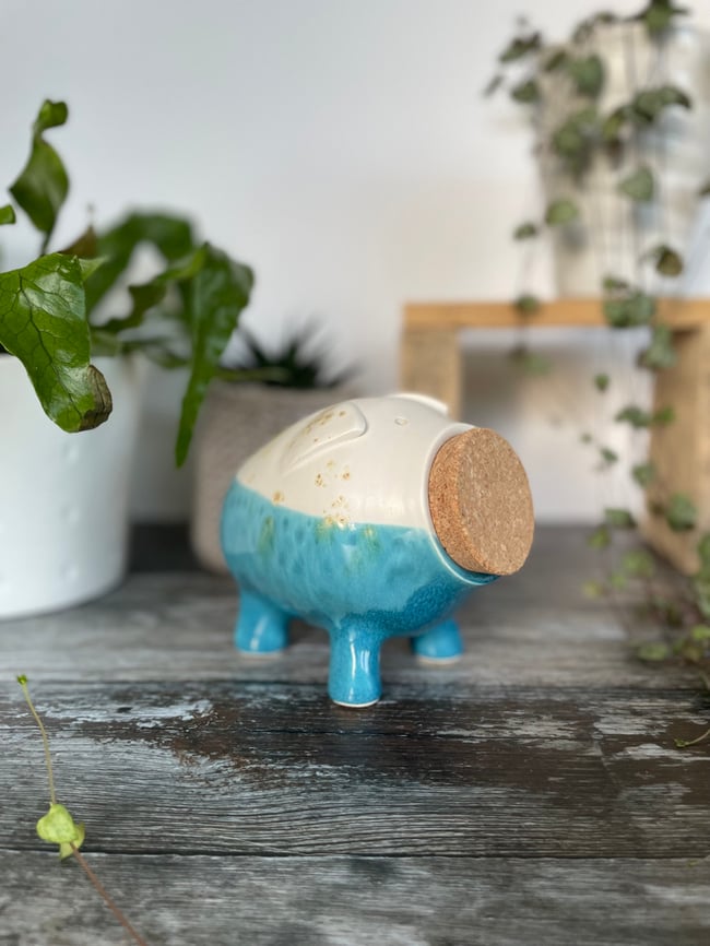 Piggy Bank with blue glaze