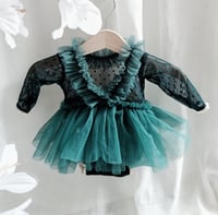 Image 3 of Newborn dress for photo shoots | Gabrielle | emerald dots