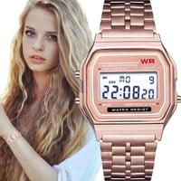 Image 1 of Steel Strap Watches Women Watch Men Business Clock Multifunction LED Digtal Sports Wrist Watch Elect