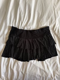 Image 2 of Vintage Y2K black polka dot mini ruffle rara skirt 