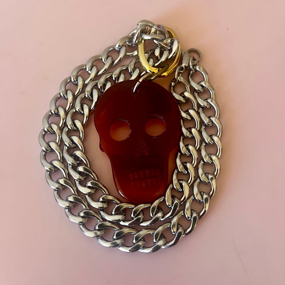 Image of XL Agate Skull Necklace on Chunky Chain