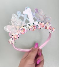 Image 1 of Pastel Rainbow Butterfly birthday tiara crown 