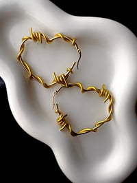 Image 1 of STAINLESS STEEL BARBED WIRE HEART HOOPS 